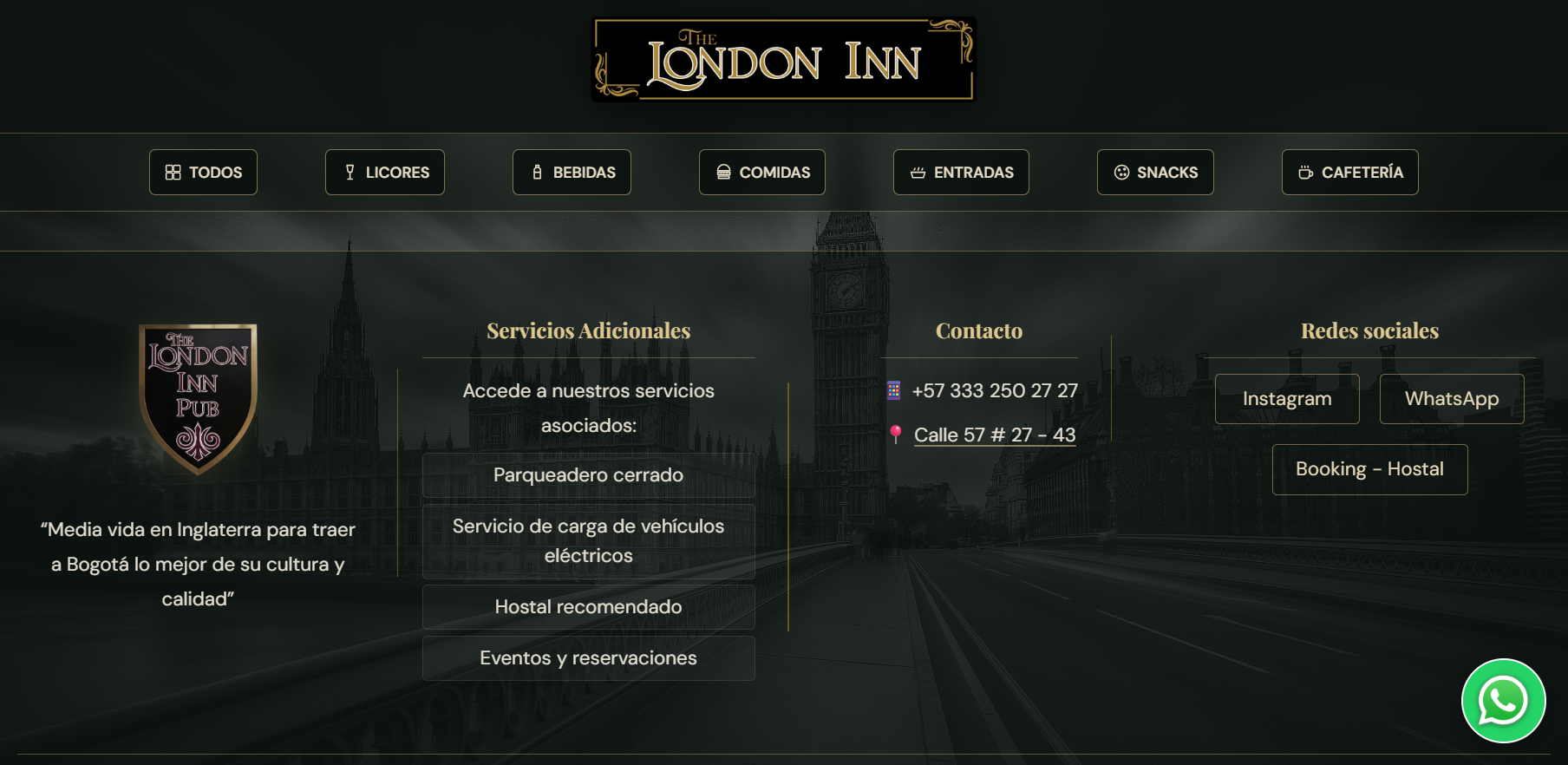 Portada del sitio de The London Inn